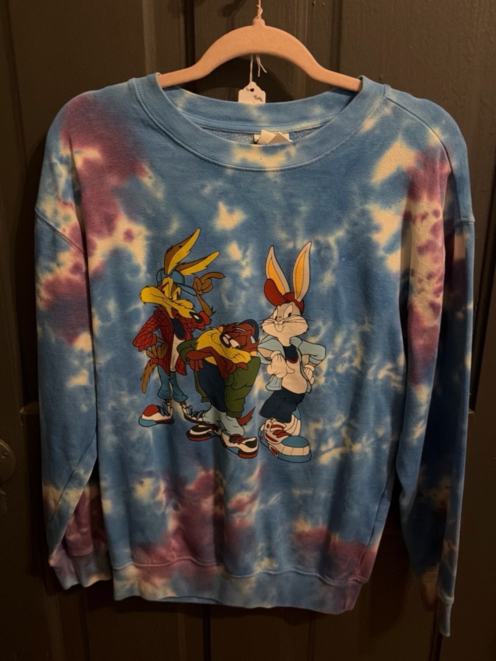 Blue Tie-Dye Cartoon Graphic Crewneck Sweater